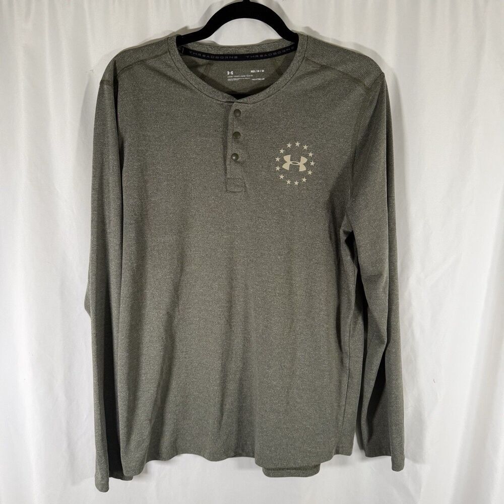 Under Armour Shirt Men's Medium Green Threadborne Loose Snap Buttons Long Sleeve